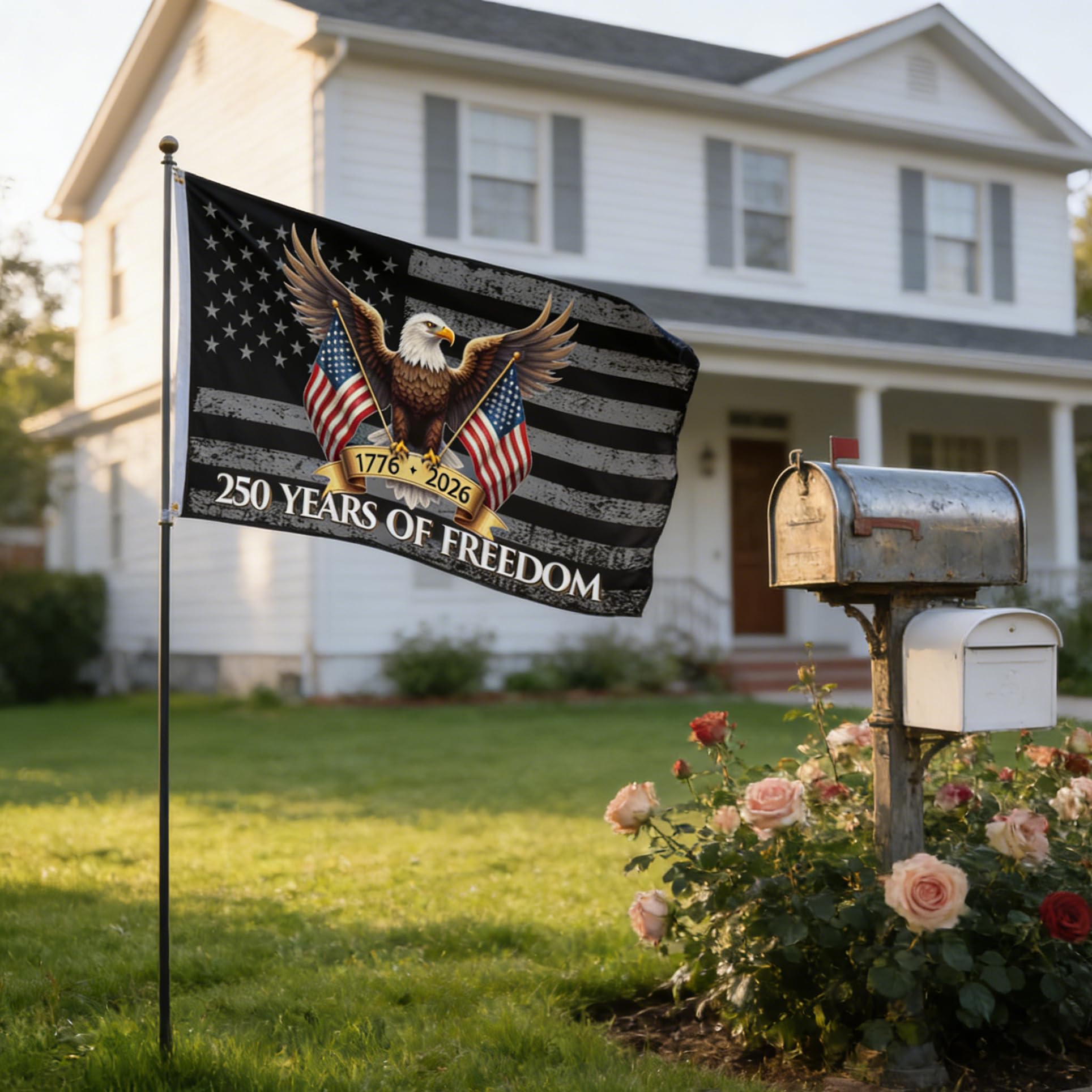 Veworn easy-install flag with brass grommets for quick mounting on poles or walls.