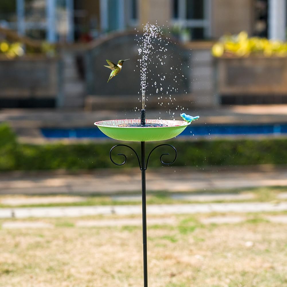 VEWOSTAR bird bath with stake installed; stable anchoring in various soils.