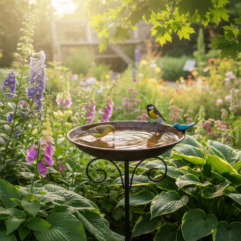 VEWOSTAR bird feeder bowl serves as a functional outdoor water and feeding station.