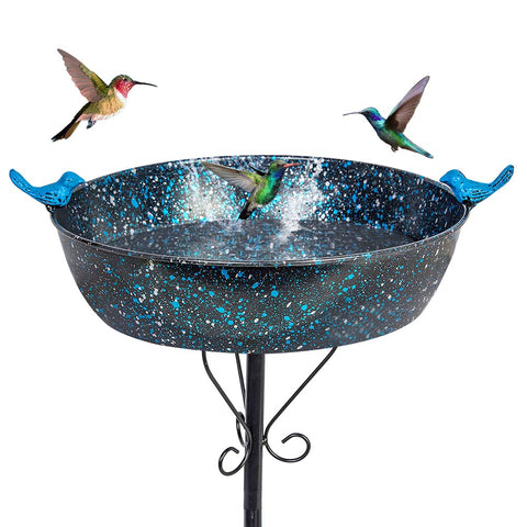 VEWOSTAR outdoor bird bath with stable stakes enhances bird visits in the garden.