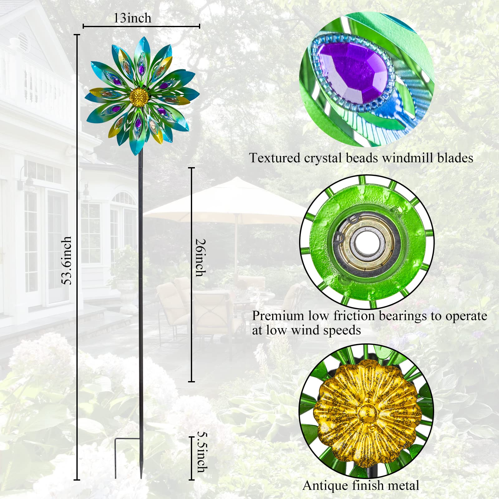 Sturdy iron alloy wind spinner base with garden stake.