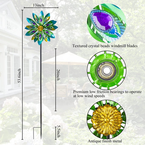 Sturdy iron alloy wind spinner base with garden stake.