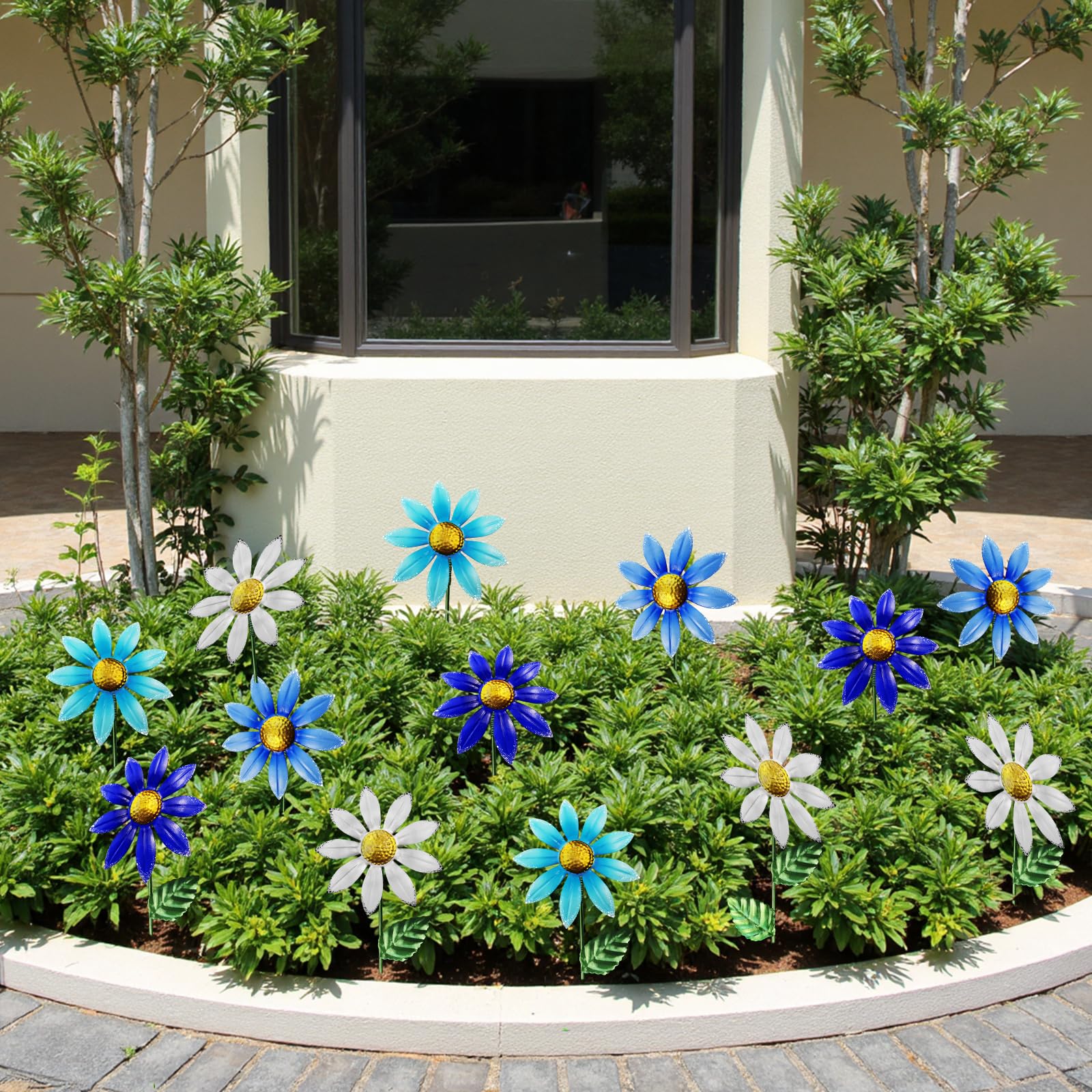 Vexercisehoop flowers for outside stakes illustrated for lawn and flower bed accents.
