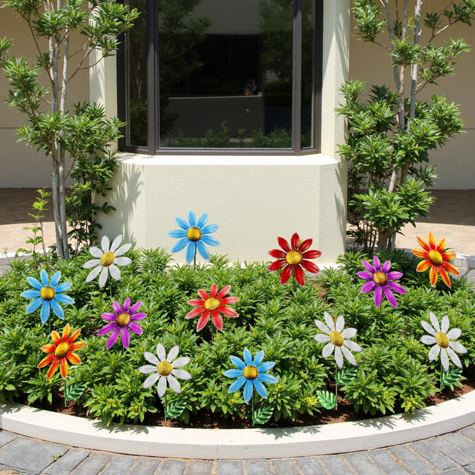 Vexercisehoop weather-resistant metal flowers withstand rain and sun.