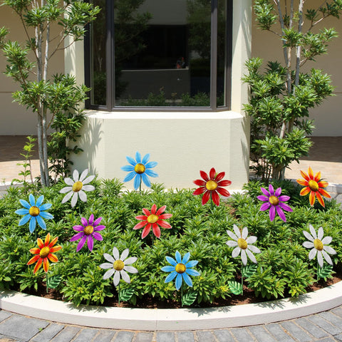Vexercisehoop weather-resistant metal flowers withstand rain and sun.