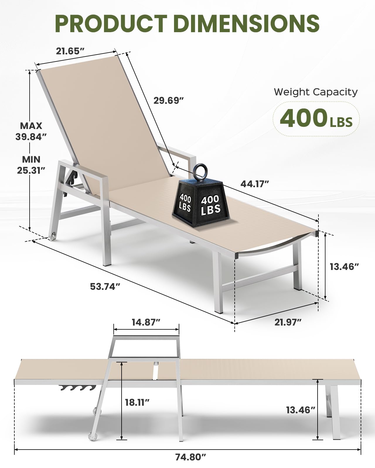 Vexwalx patio chaise lounge armrests provide relaxed shoulder support