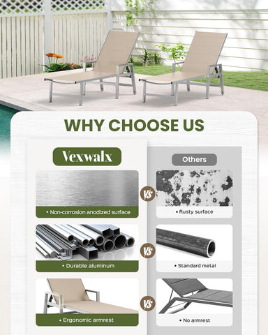 Vexwalx khaki outdoor lounge fits patio, deck, or yard spaces