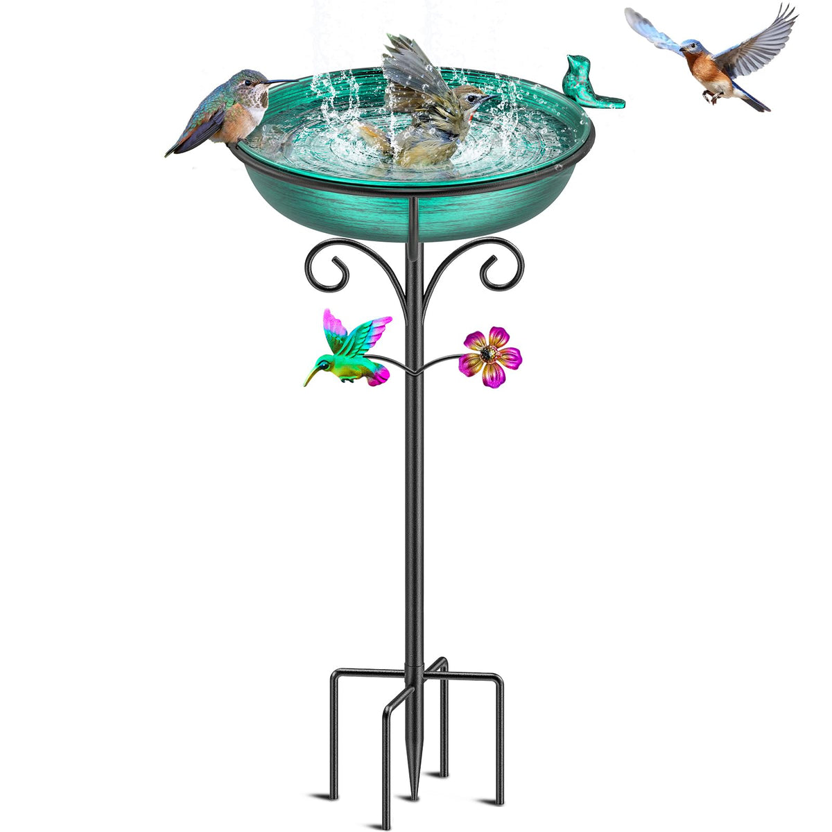 VeyFolzin.st outdoor birdbath bowl attracts wild birds for drinking and bathing.