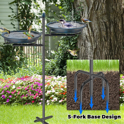VeyFolzin.st durable metal stake supports the bird bath through weather