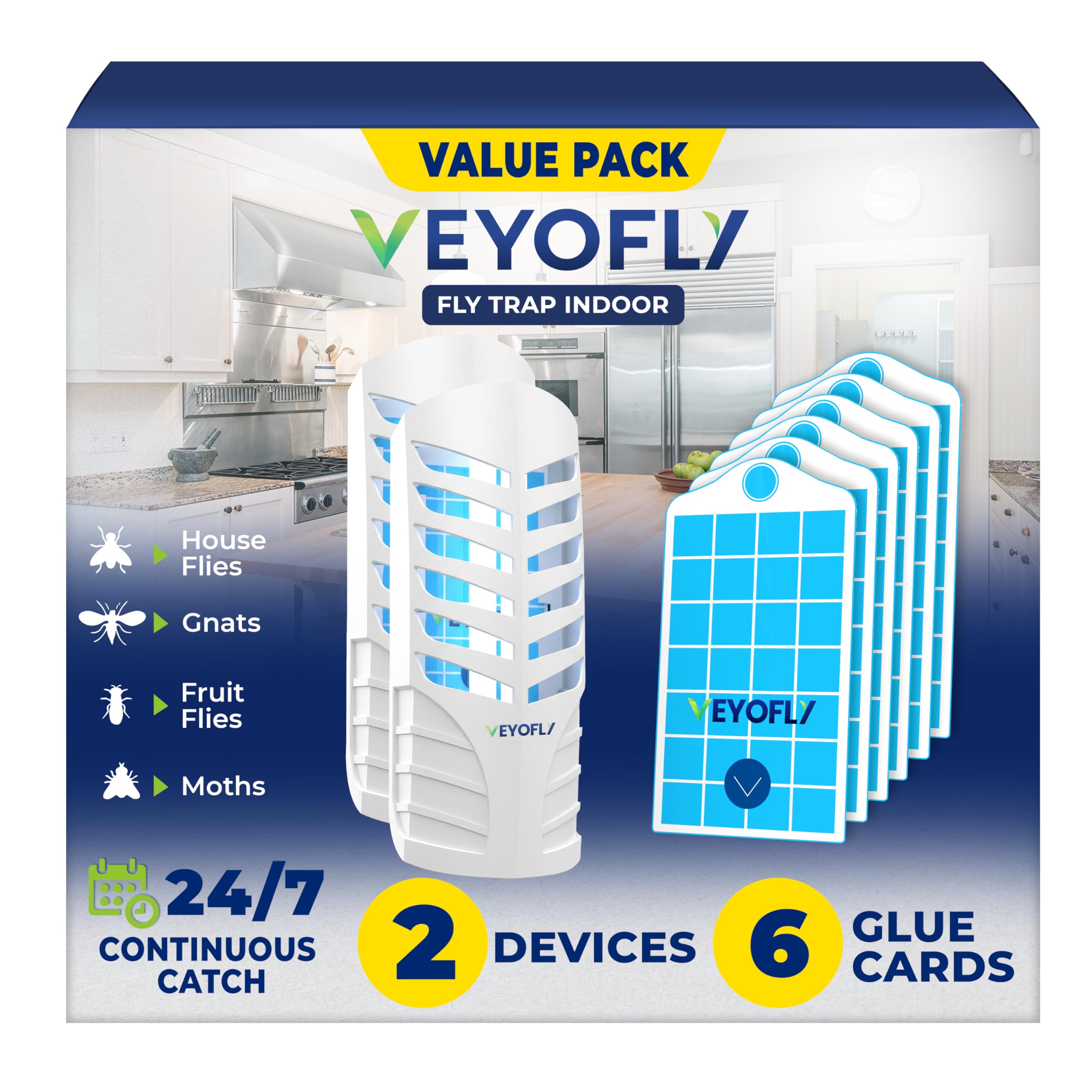 VEYOFLY indoor fly trap front view showing compact device and clean lines.