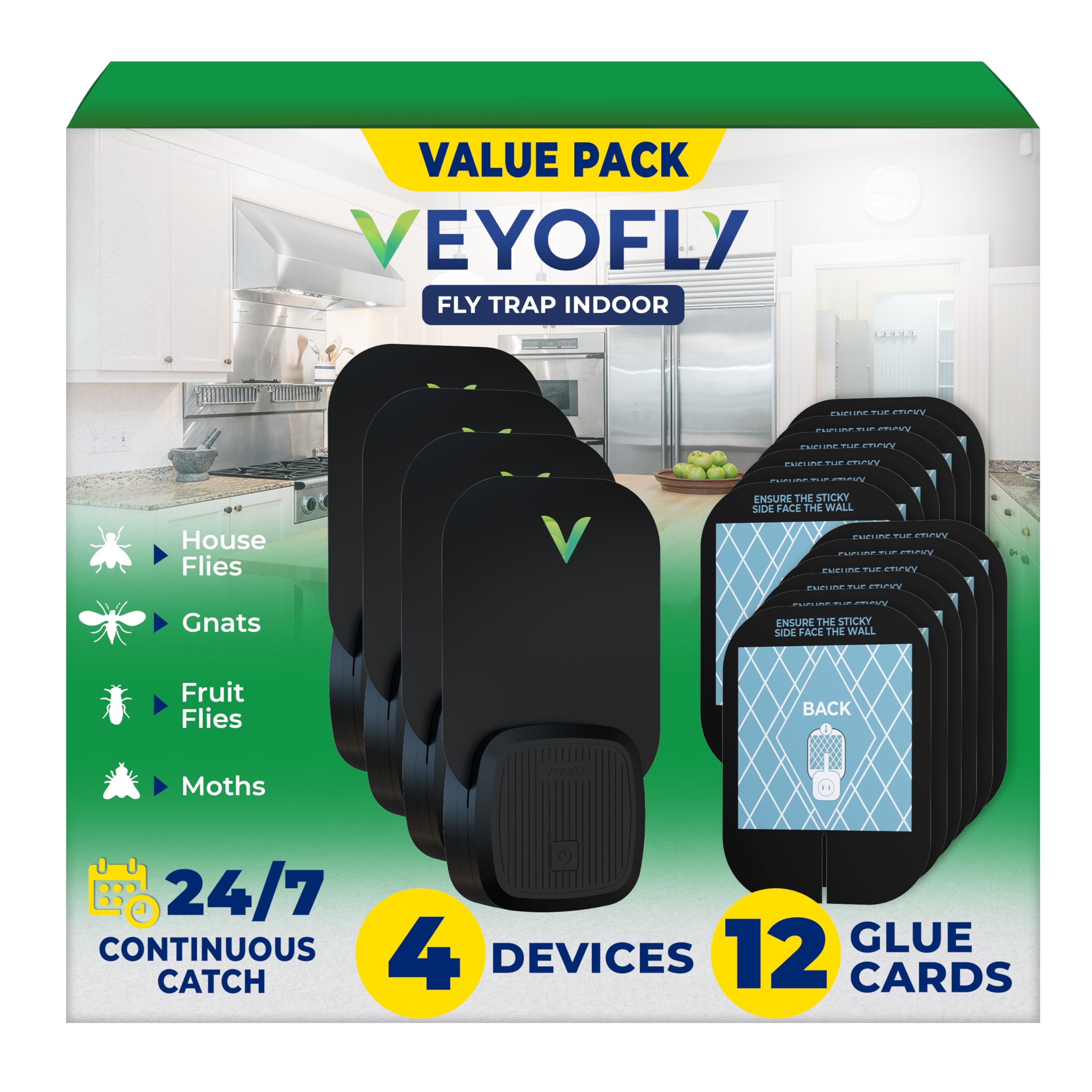 VEYOFLY indoor fly trap front view with wall-directed light for discreet use