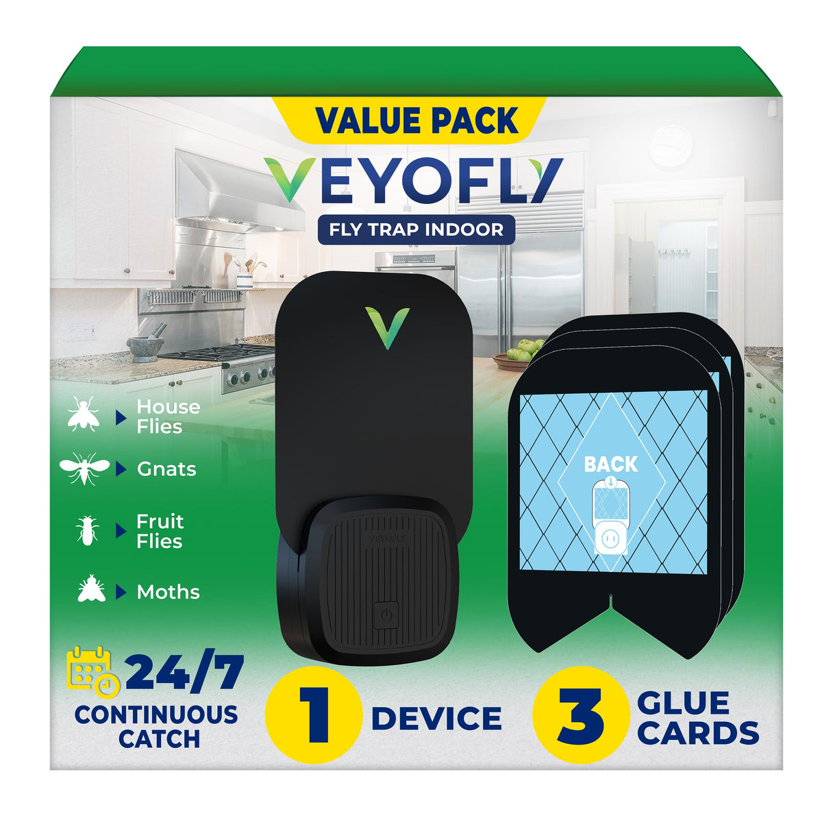 VEYOFLY fly trap indoor front view with UV light attracts flies for clean spaces