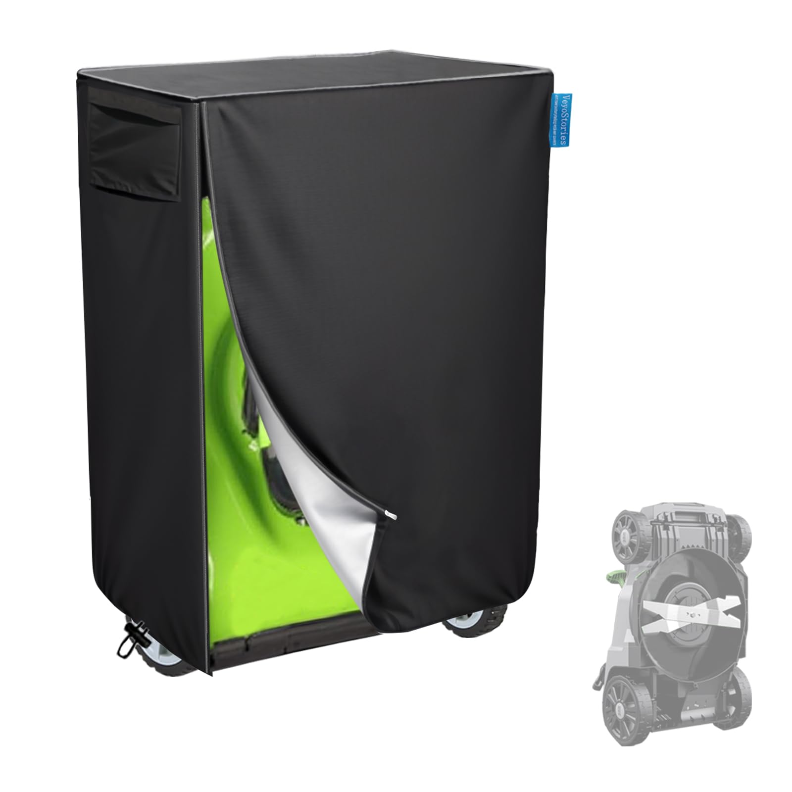 VeyoStories lawn mower cover protects a 20-21 inch folding mower from dust and rain.