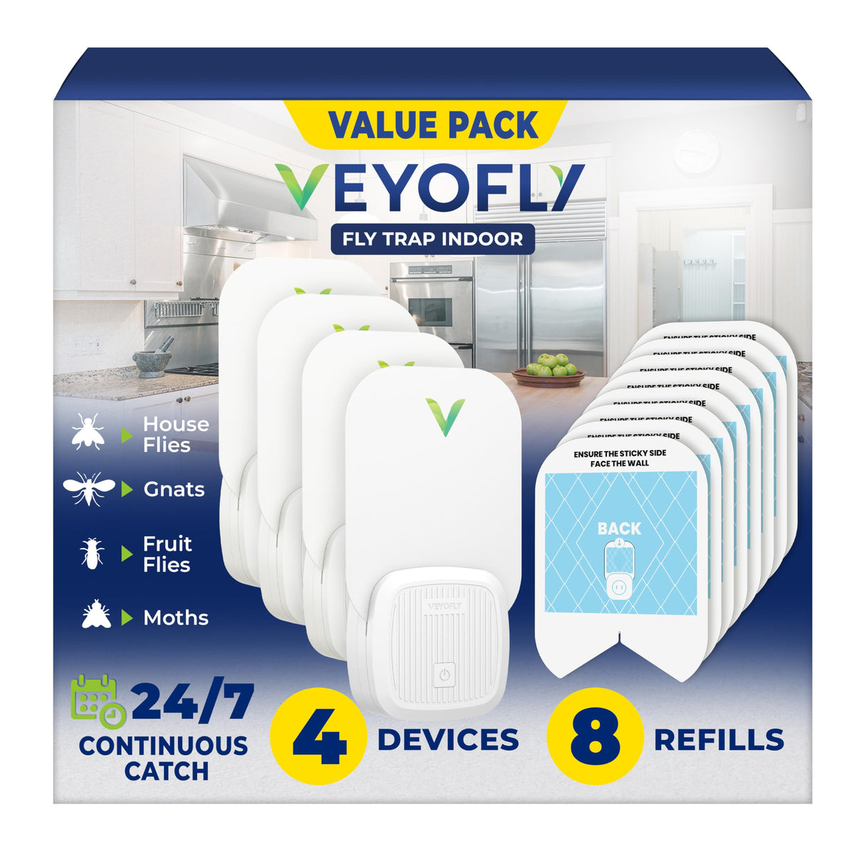 VEYOFLY Fly Trap Indoor with blue-violet light attracting insects for indoor use.