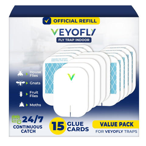 VEYOFLY fly trap plugged in with UV light attracting insects indoors.