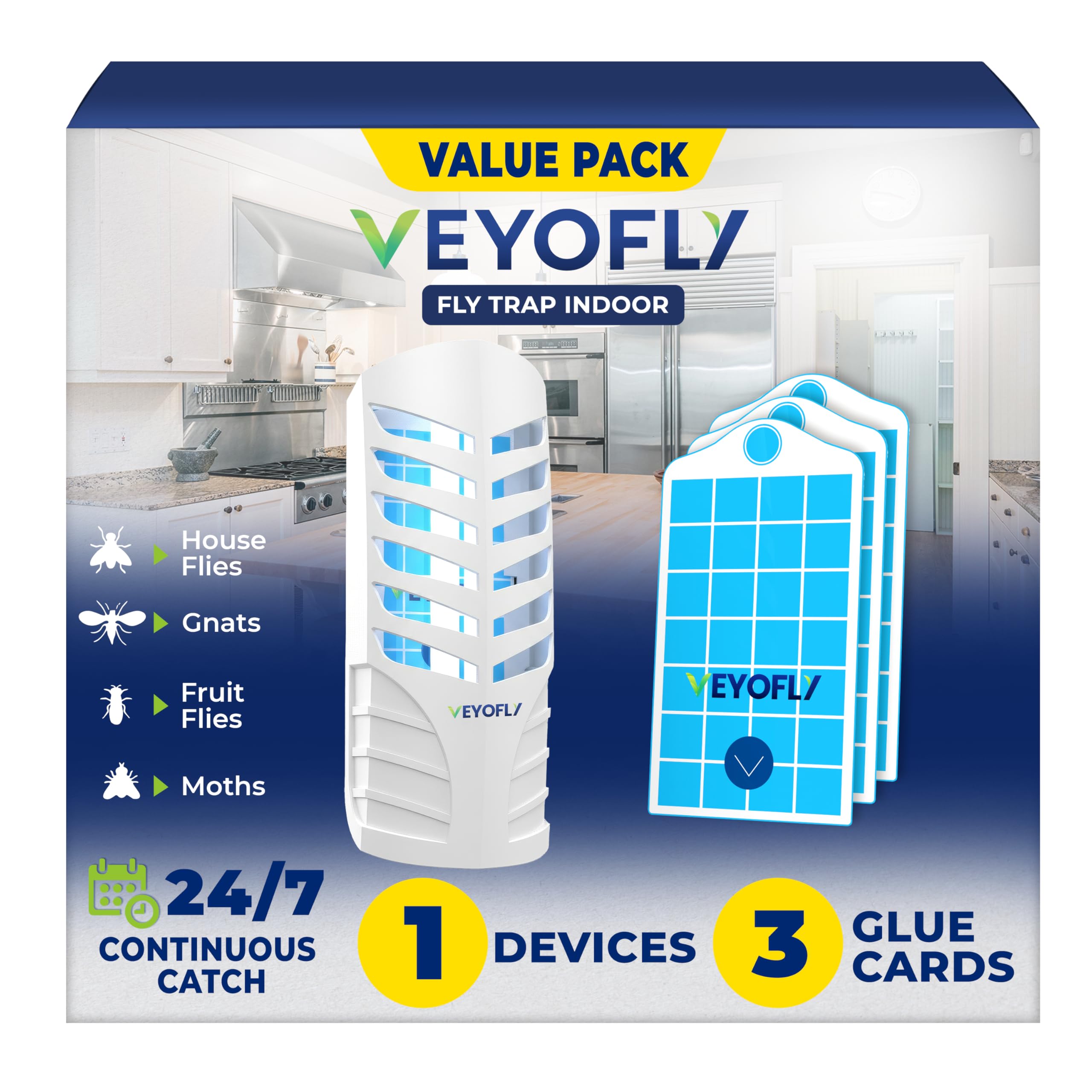 VEYOFLY fruit fly trap indoor device with glue cards captures pests discreetly