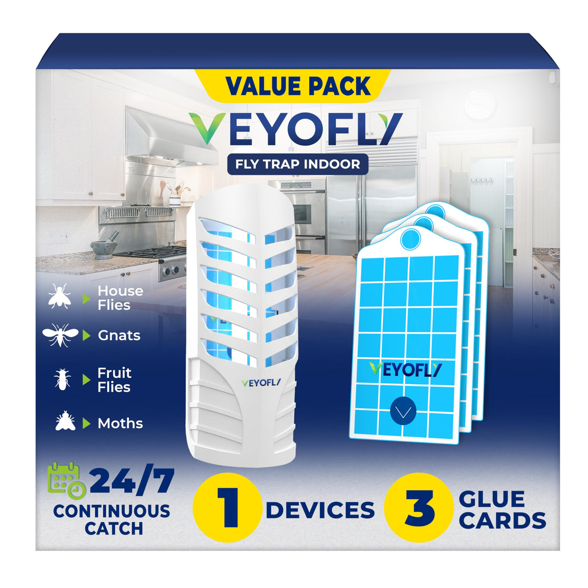 VEYOFLY fruit fly trap indoor device with glue cards captures pests discreetly