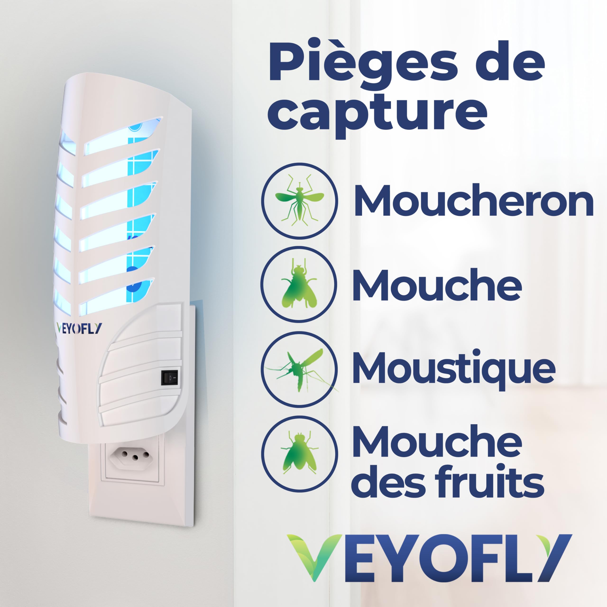 VEYOFLY plug-in insect trap with blue violet light attracts pests quietly