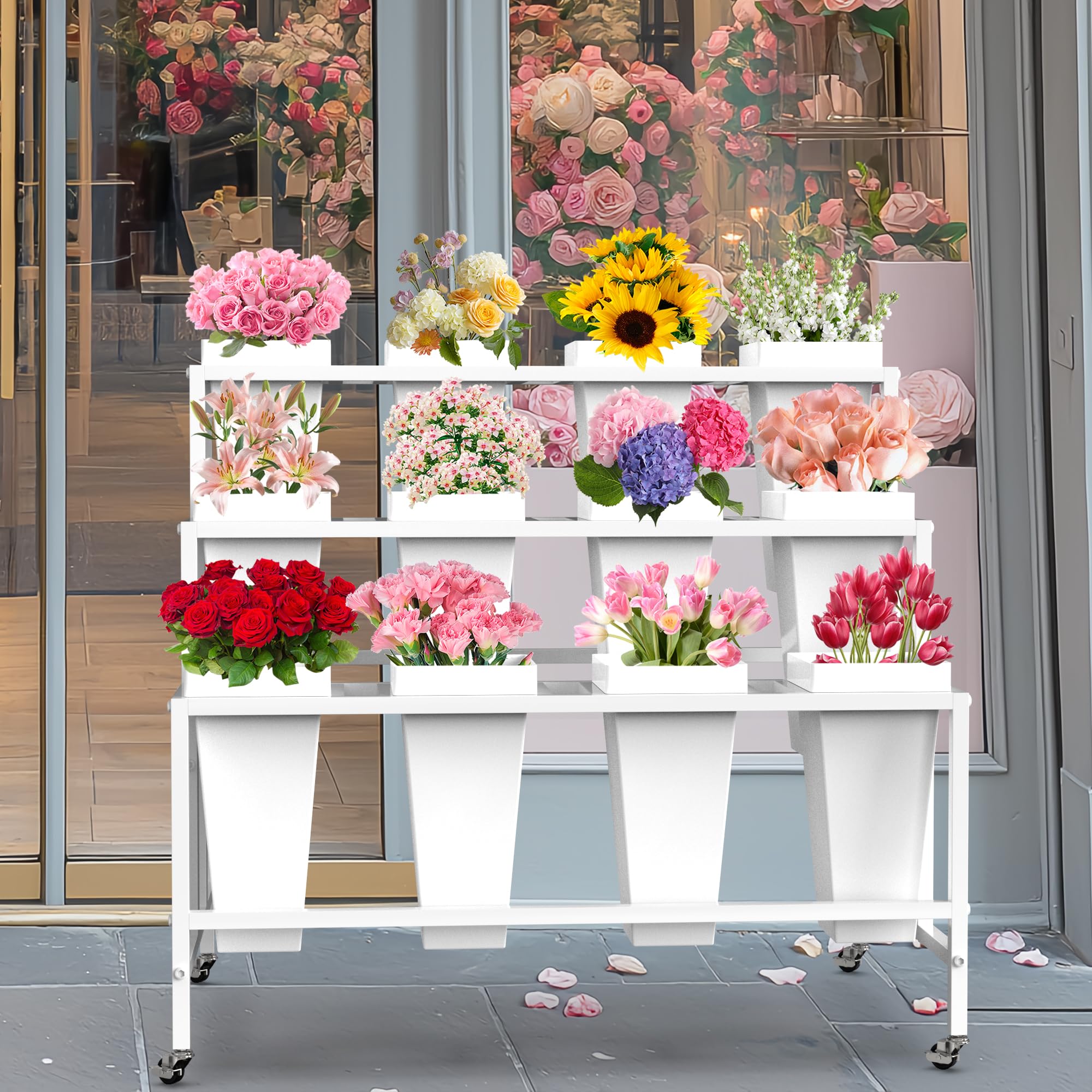 VGMiu flower cart wheels side view highlighting mobility