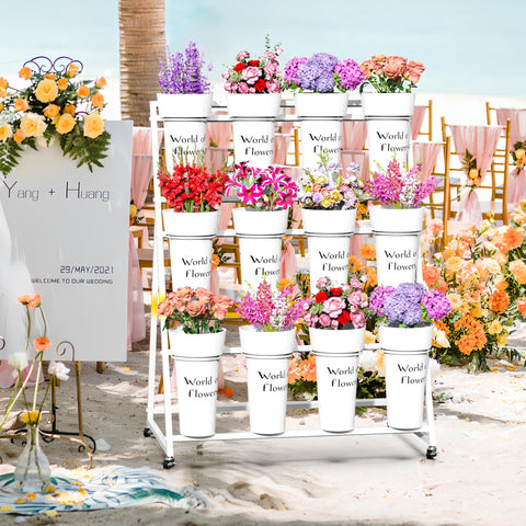 VGMiu flower cart on wheels with brakes for smooth repositioning at events.