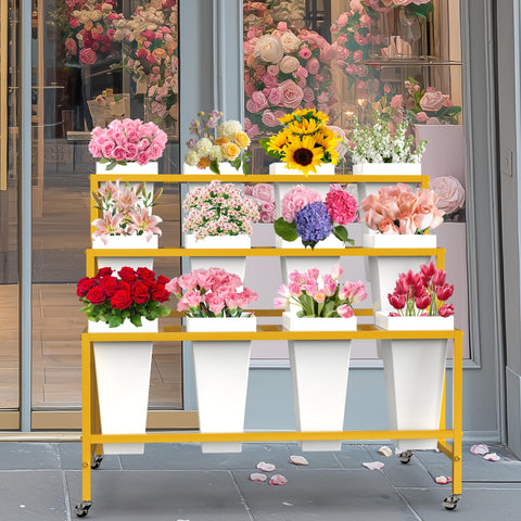VGMiu gold metal flower cart with three layers showcasing sturdy construction
