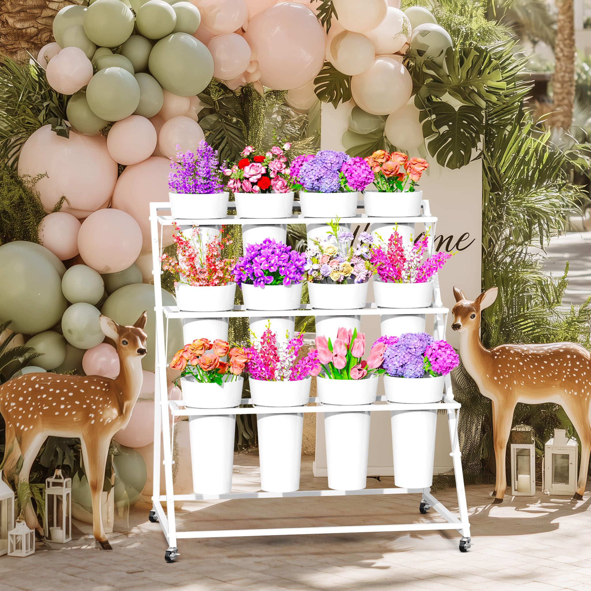 VGMiu wedding party flower display stand used as backdrop for decor