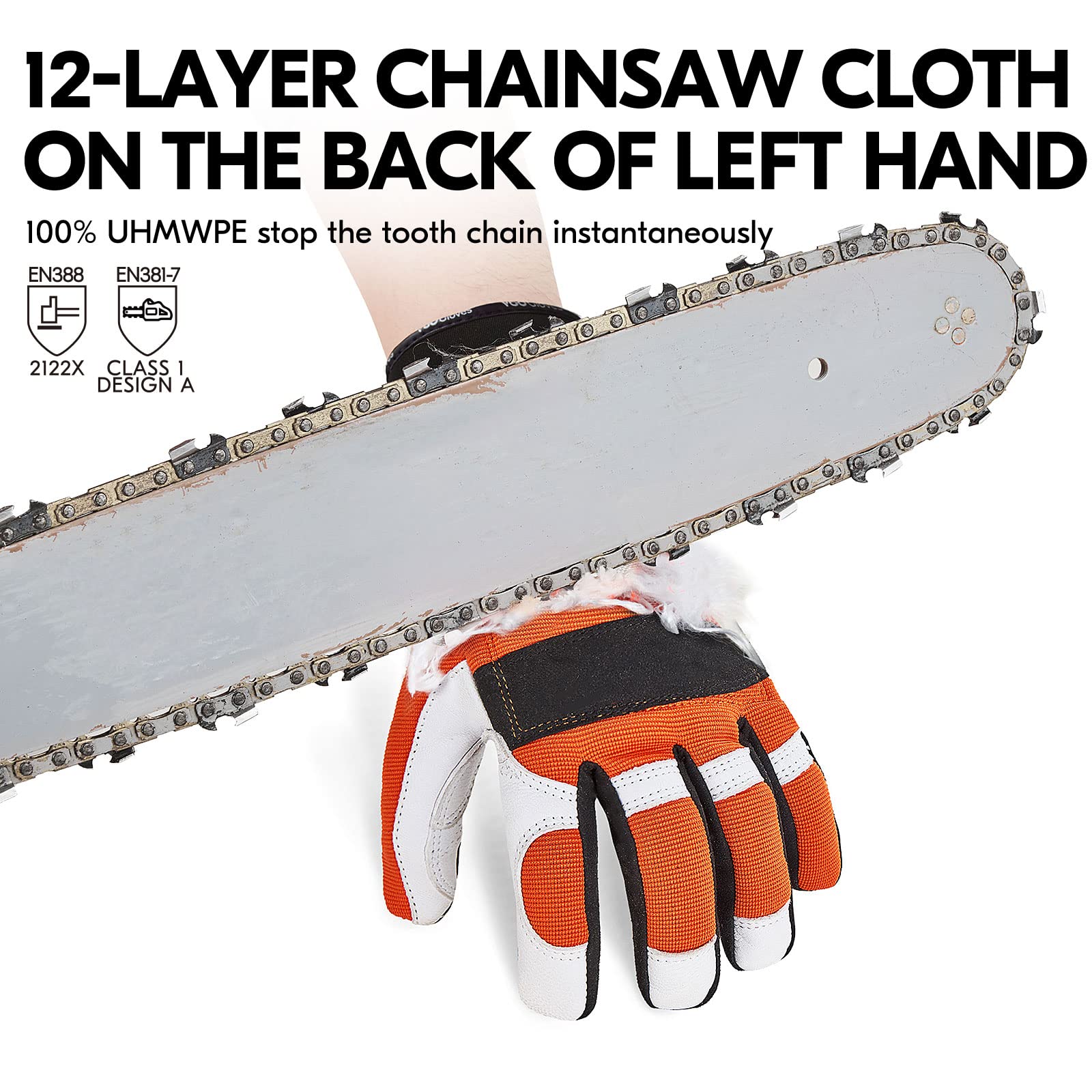 Vgo gloves showing 12-layer protection on the left hand back for safer handling
