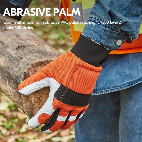 Vgo Chainsaw Gloves ergonomic fit with pre-curved fingers improves flexibility.