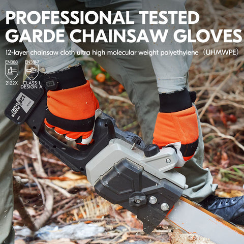 Vgo Chainsaw Gloves textured PVC patches enhance durability on palm areas.