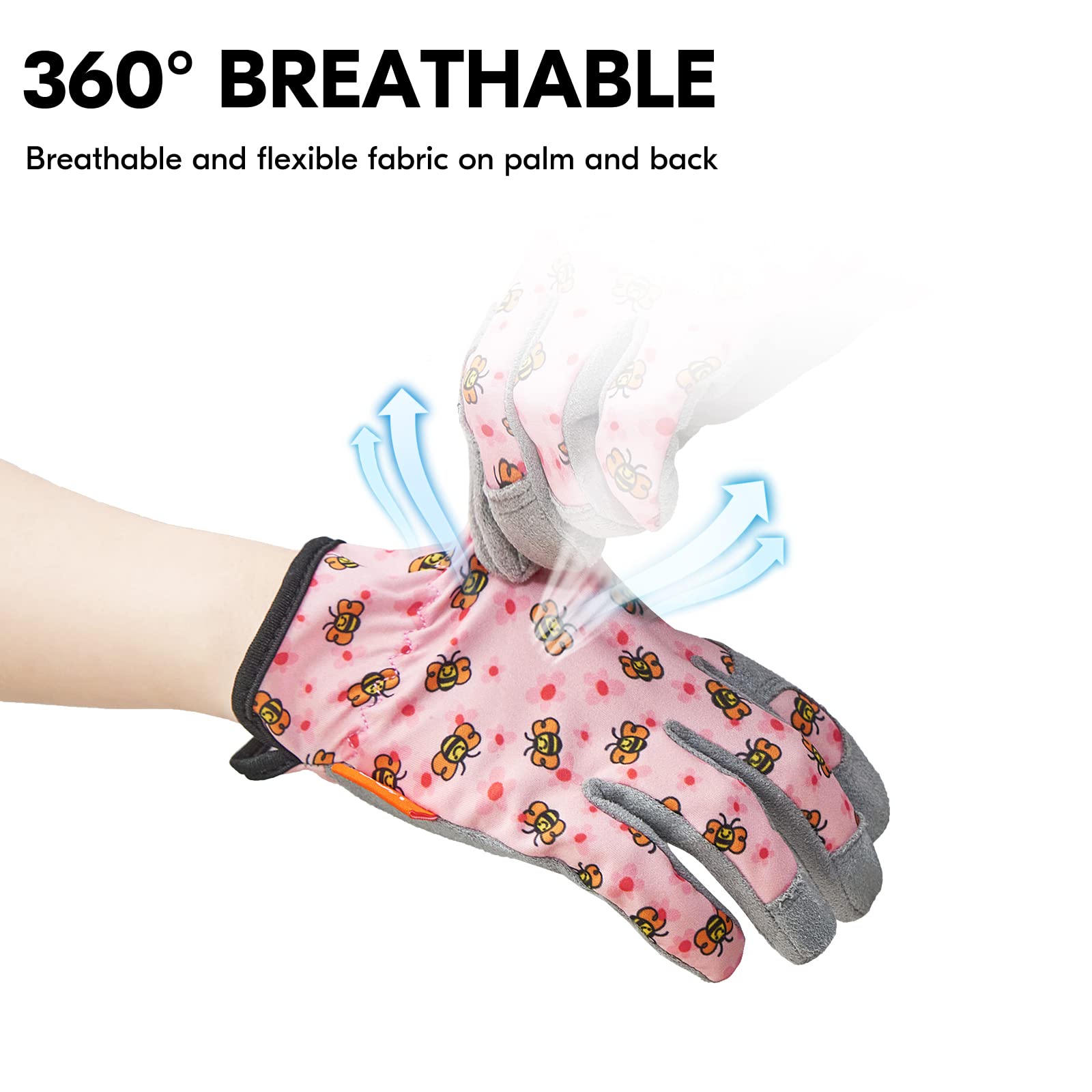 Vgo... pink bee gloves open cuff for easy on/off.
