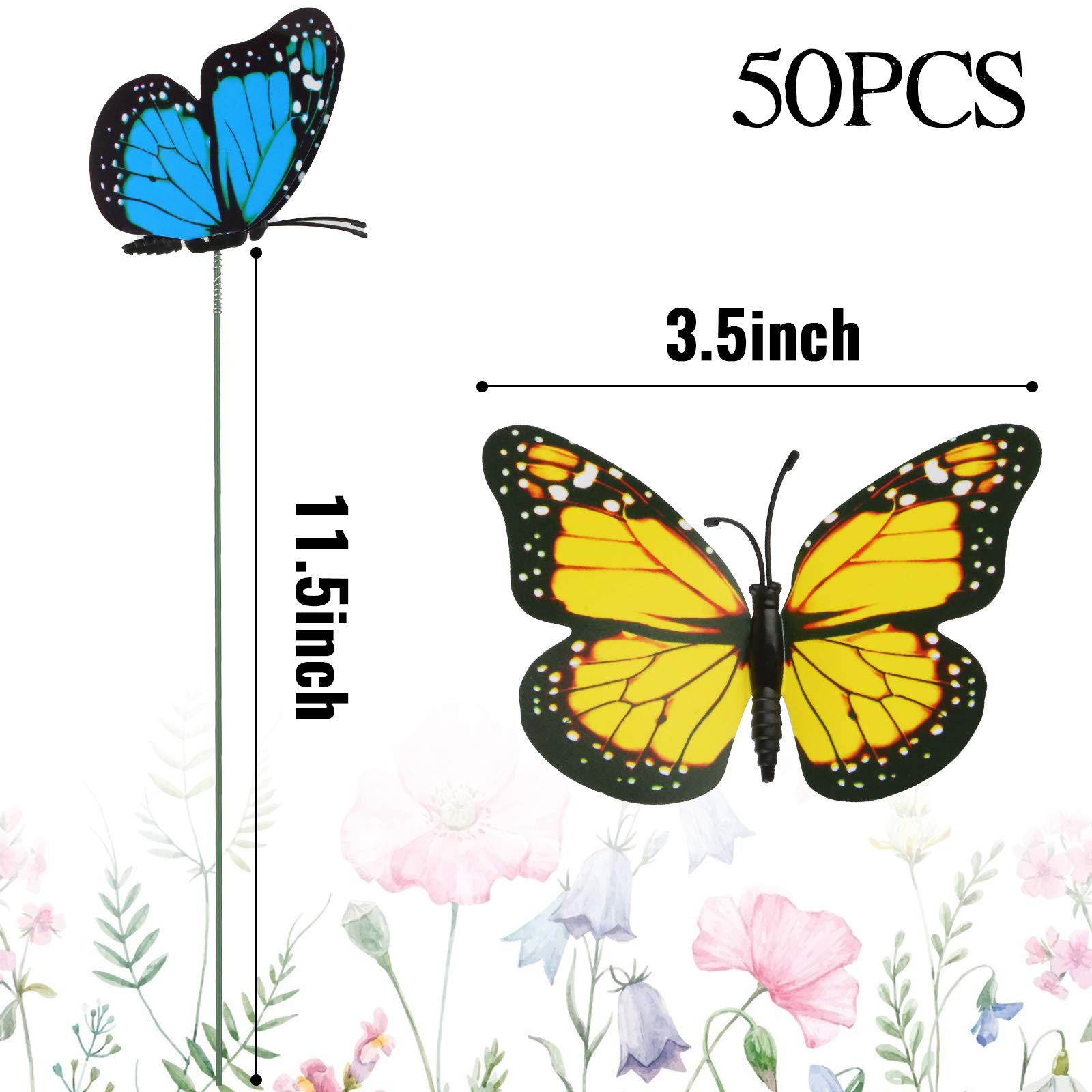 VGOODALL butterfly stakes arranged in a garden display.