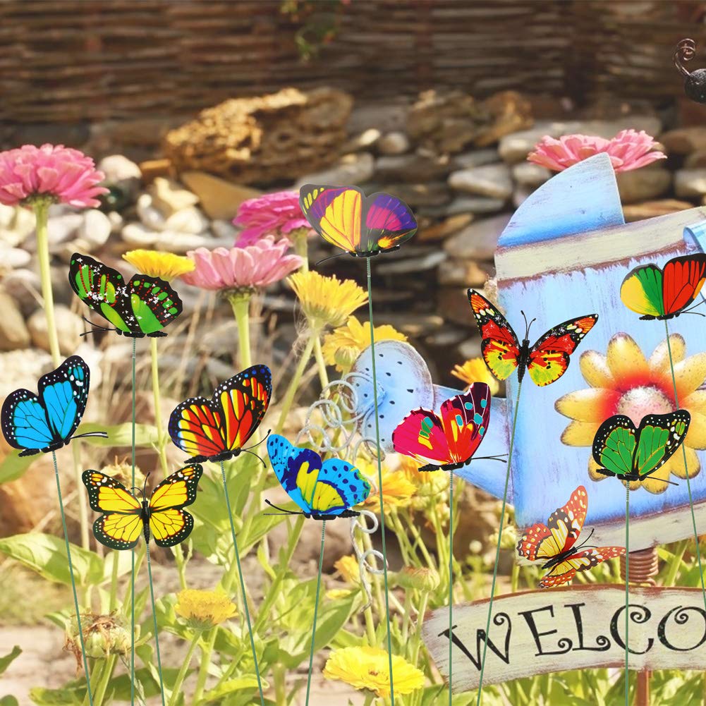 VGOODALL butterfly stakes along a lawn for playful outdoor decor.