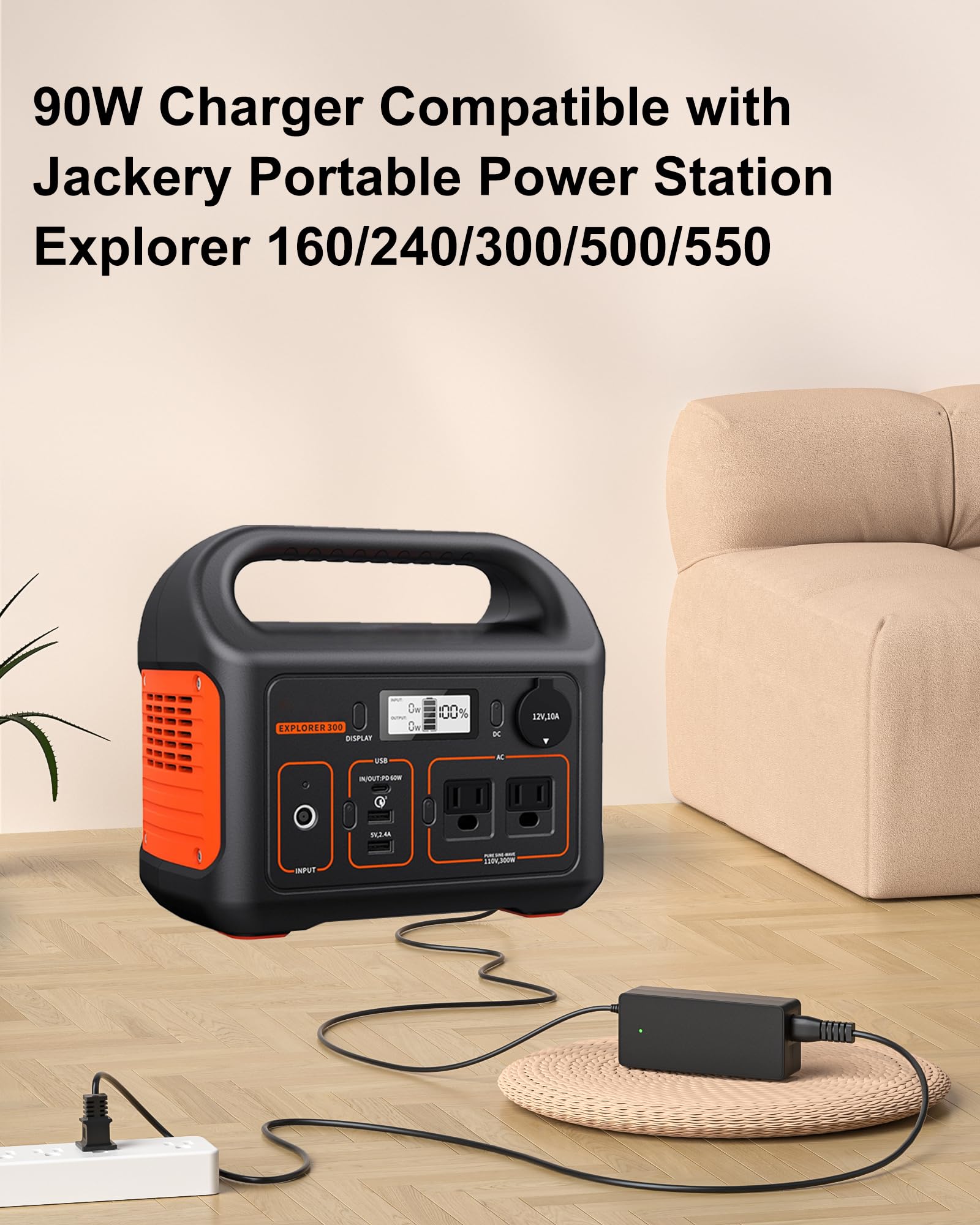 vhbw 10ft ac-dc cable provides flexible on-site charging.