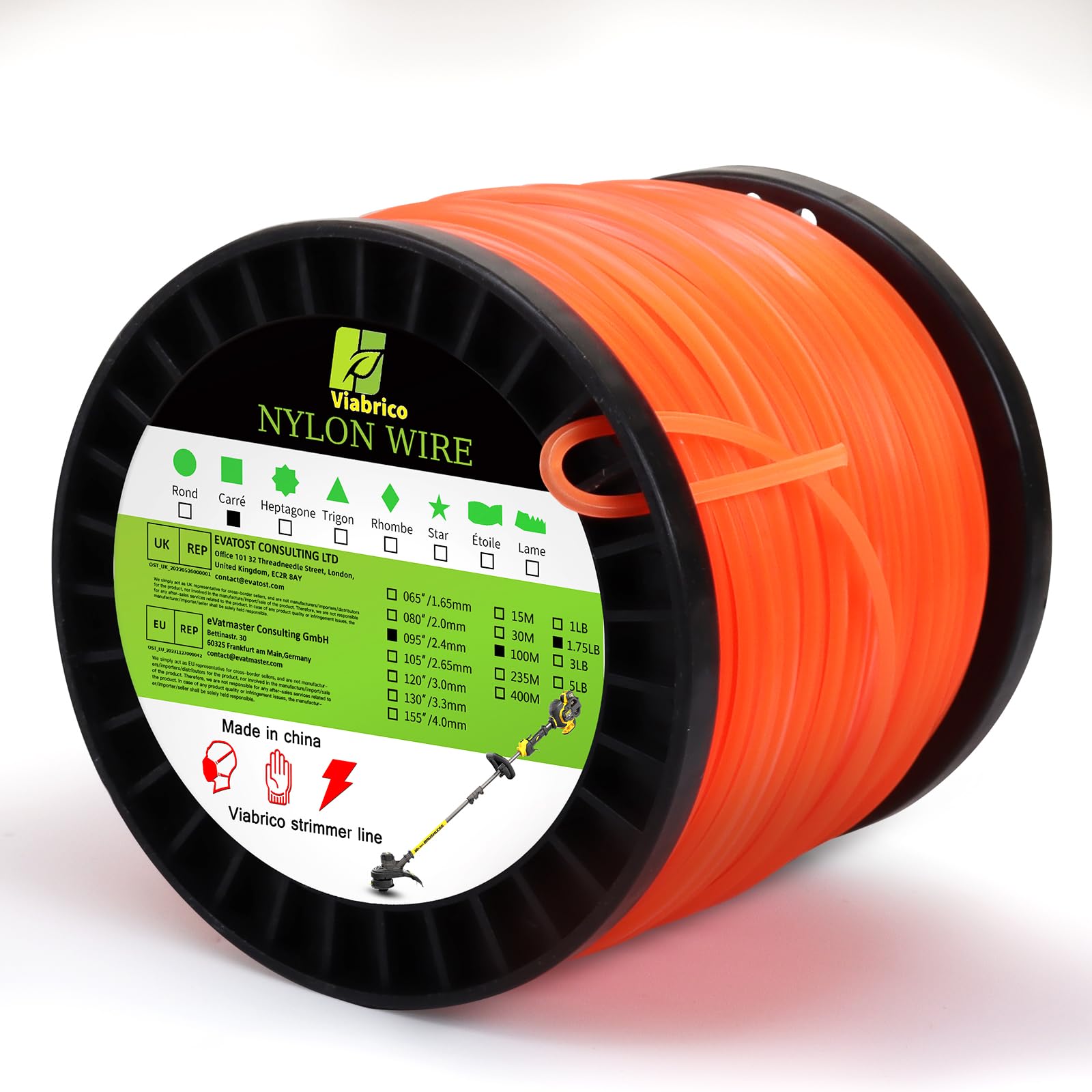 VIABRICO square orange trimmer line in action offers precise edging with high visibility.