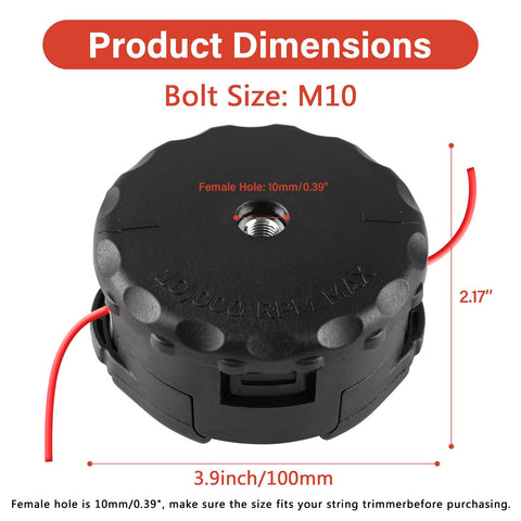 VIABRICO trimmer head with large-capacity line storage for longer trimming.