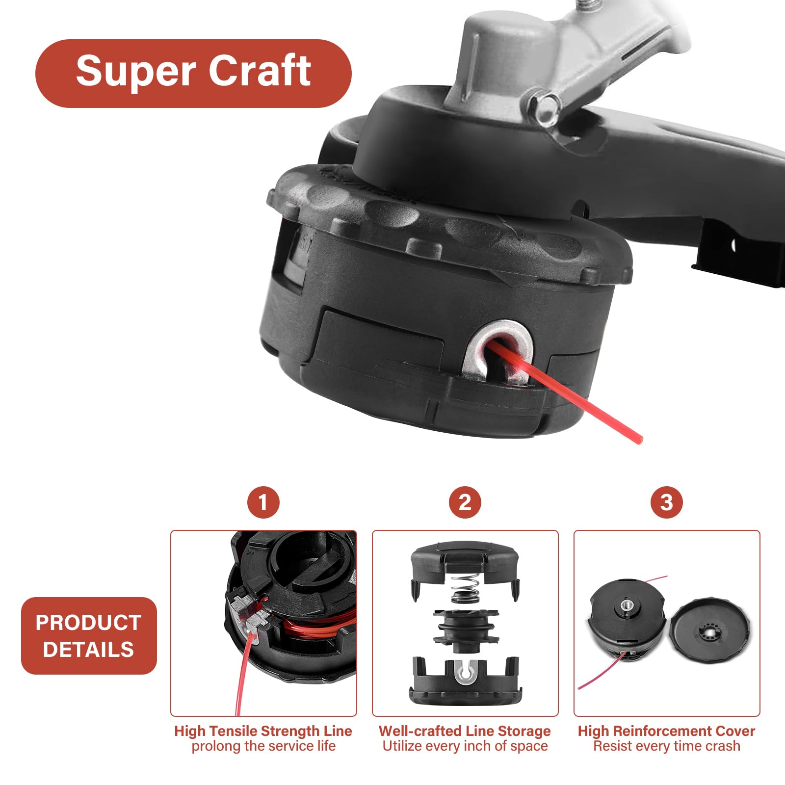 VIABRICO bump head for straight shafts enables fast, tool-free line feeding.