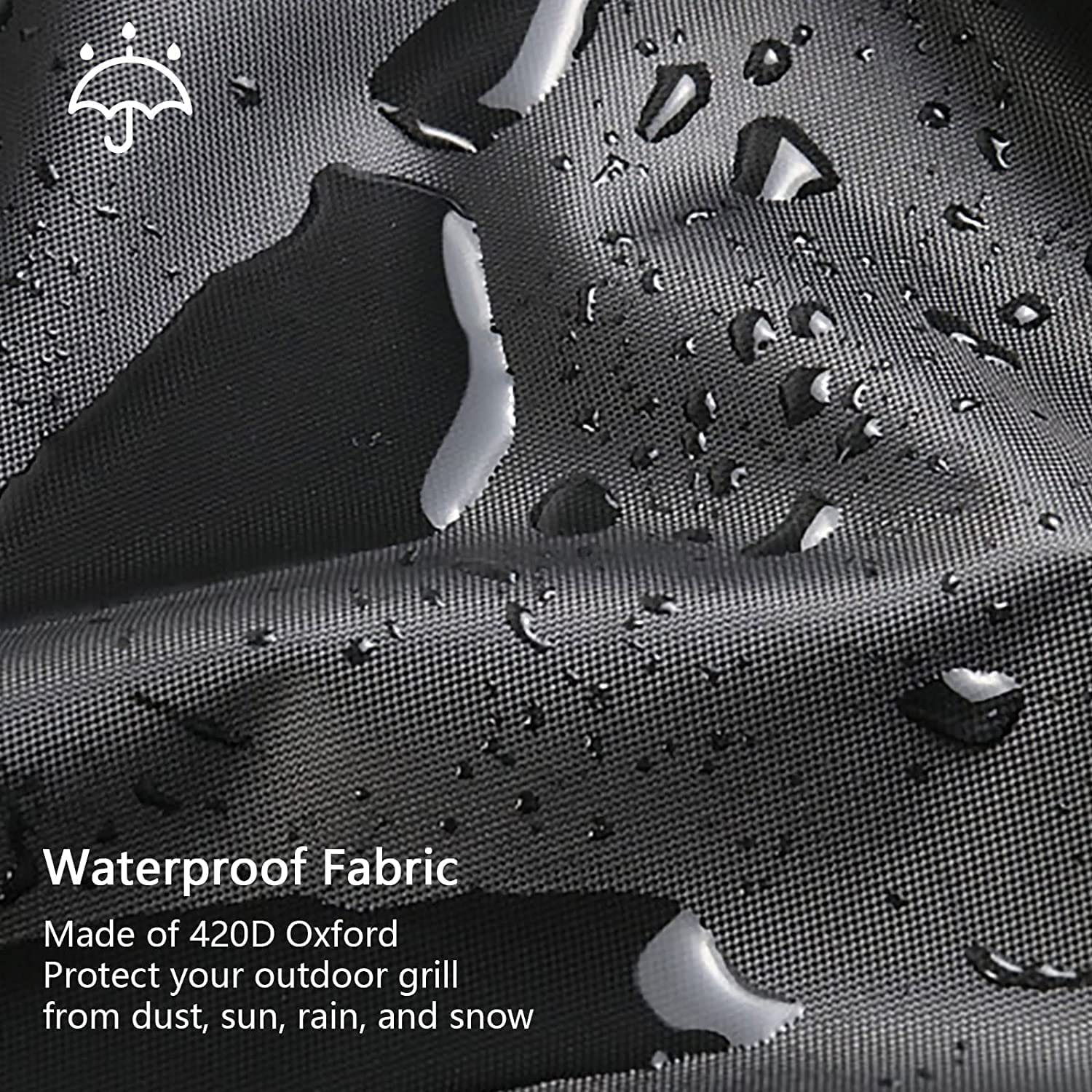 Viadom 30-inch grill cover back view blocks wind and keeps grill clean.
