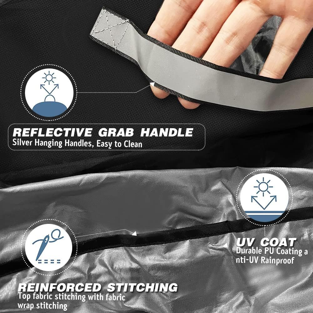 Viadom 30-inch grill cover side view shields sides from rain and dust.
