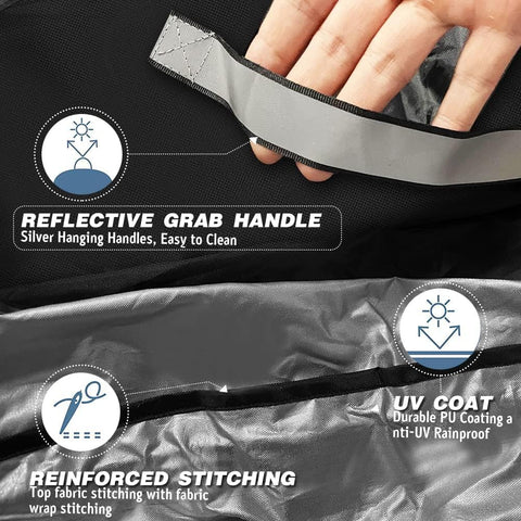 Viadom 30-inch grill cover side view shields sides from rain and dust.
