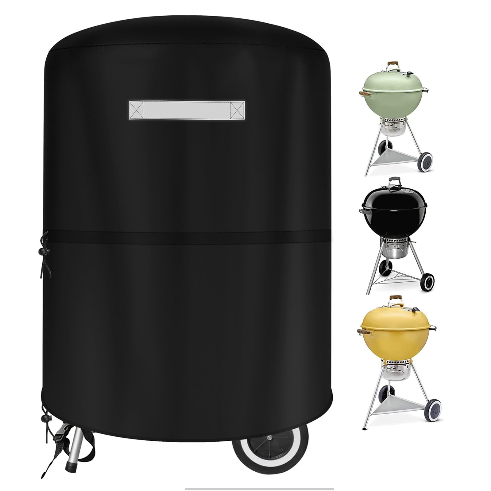 Viadom grill cover on a Weber 22-inch kettle protecting against rain and wind