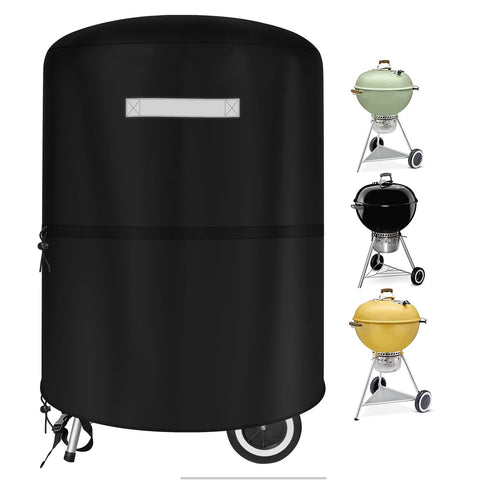 Viadom grill cover on a Weber 22-inch kettle protecting against rain and wind