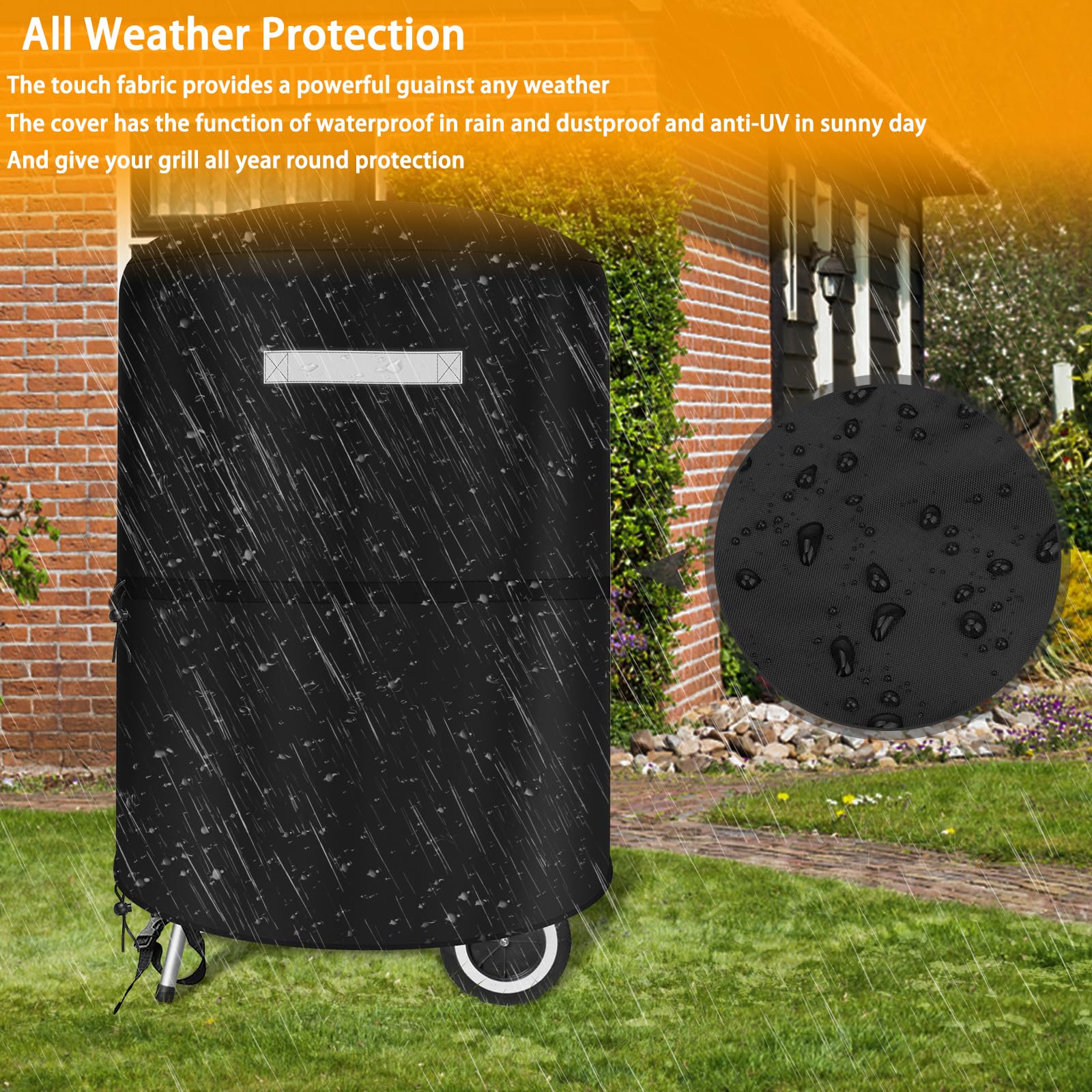 Viadom grill cover with reflective handles for easy on/off