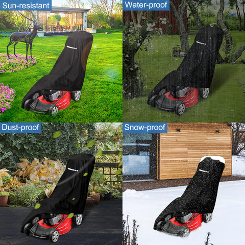 Viadom all-weather cover shields mower from rain, snow, and debris.