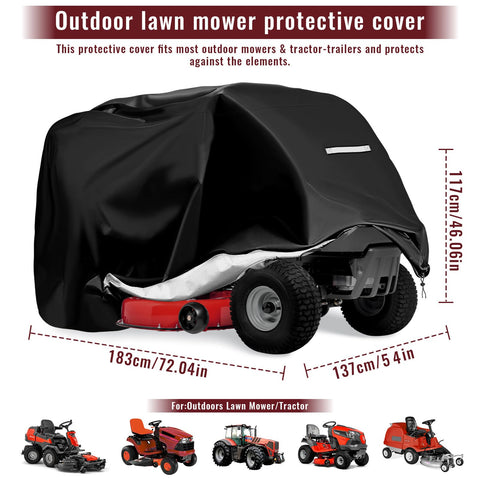 Viadom lawn tractor cover back view shields wind and UV exposure.