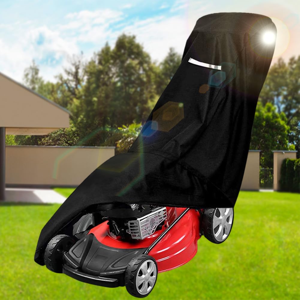 Viadom outdoor mower cover keeps equipment ready for shed storage.