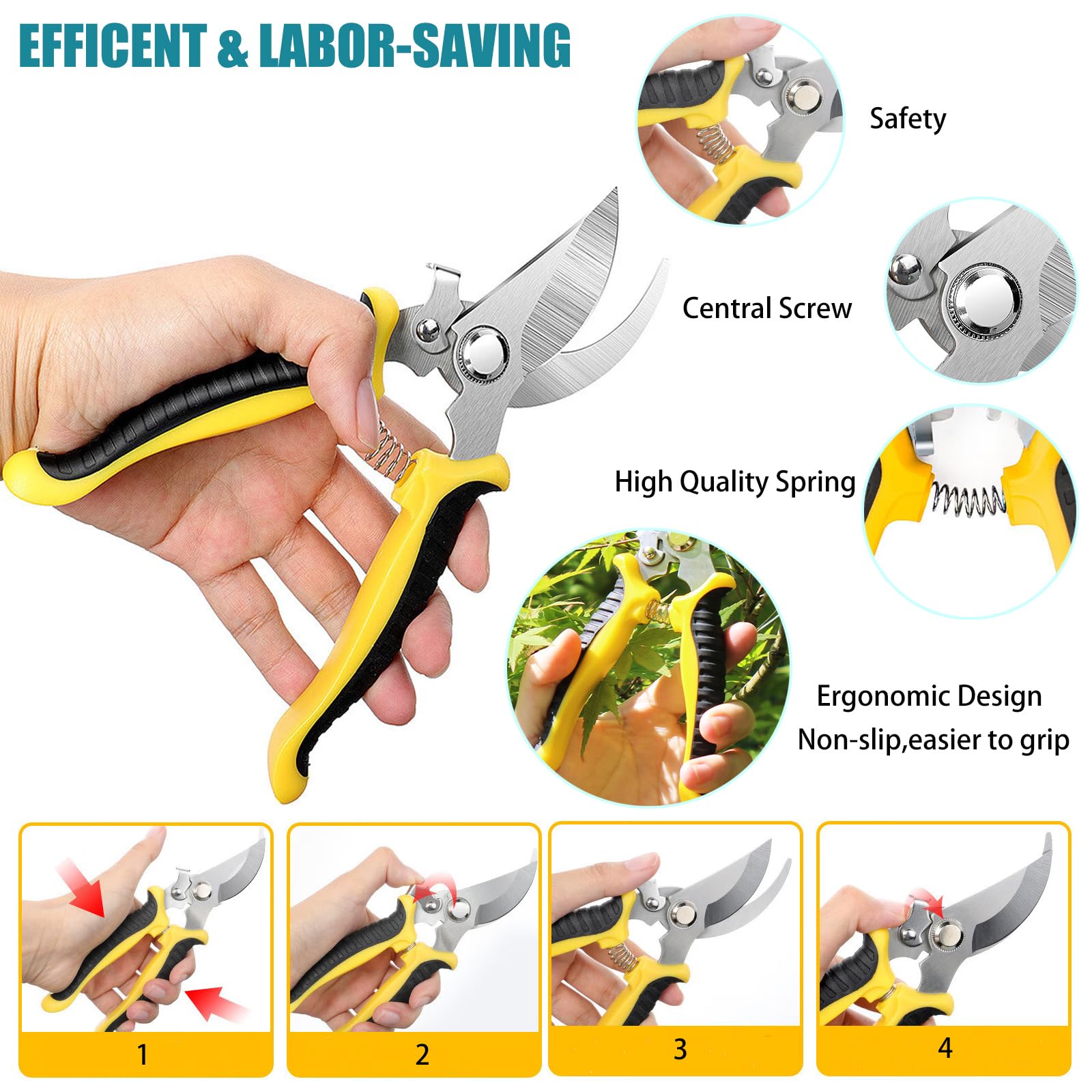 Viadom pruning shears ergonomic grip close-up, comfortable long use.
