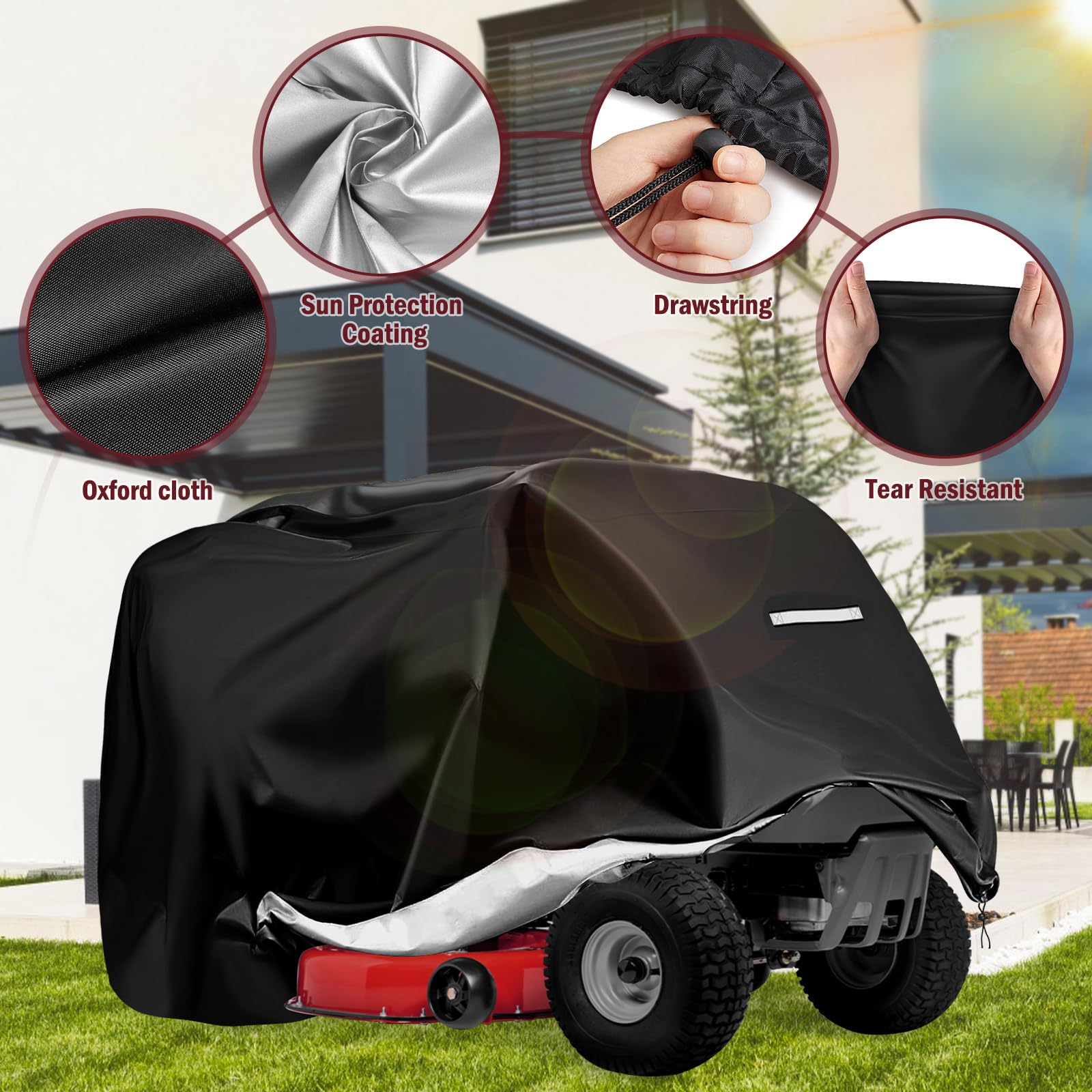 Viadom 420D material close-up shows rugged durability for outdoor storage.