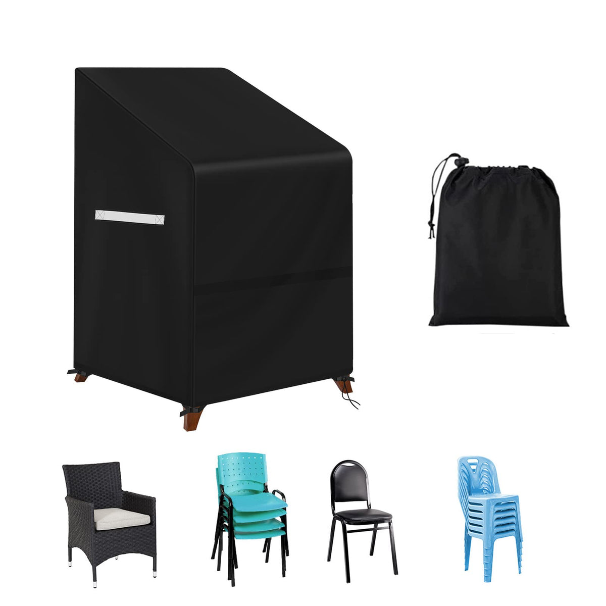 Viadom stackable chair cover provides full coverage for multiple chairs during rain