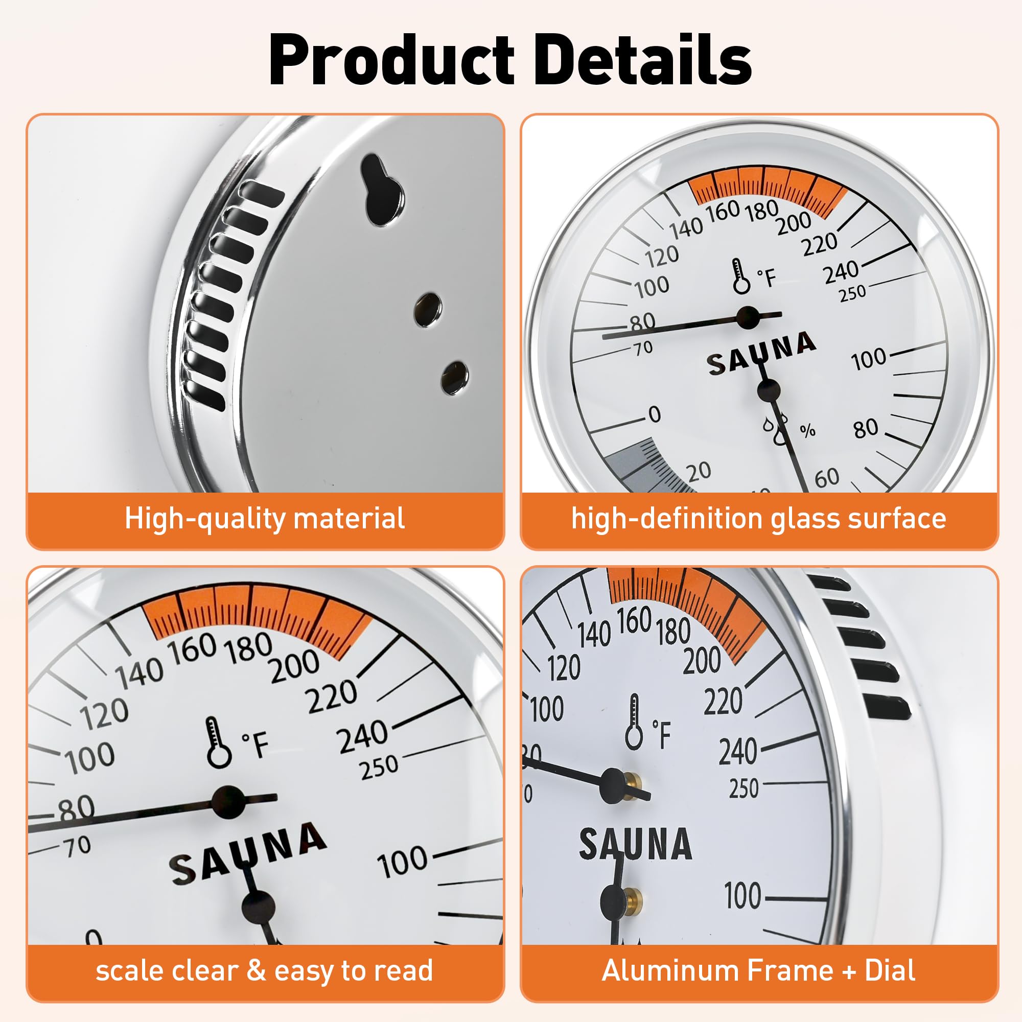 Viatanst metal frame, durable sauna gauge designed for hot, humid environments