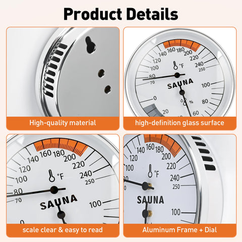 Viatanst metal frame, durable sauna gauge designed for hot, humid environments